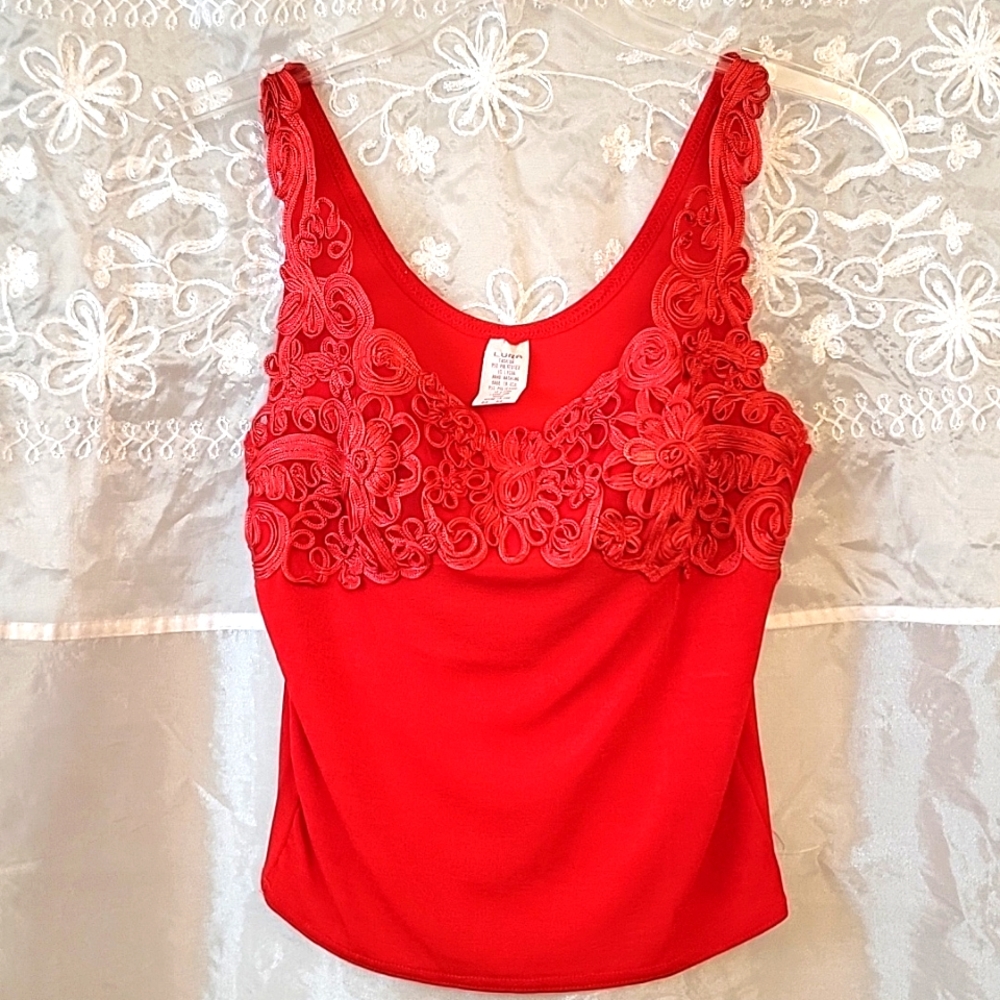 NWOT Vintage Floral Embroidered Crop Camisole, M, Slinky Stretch!